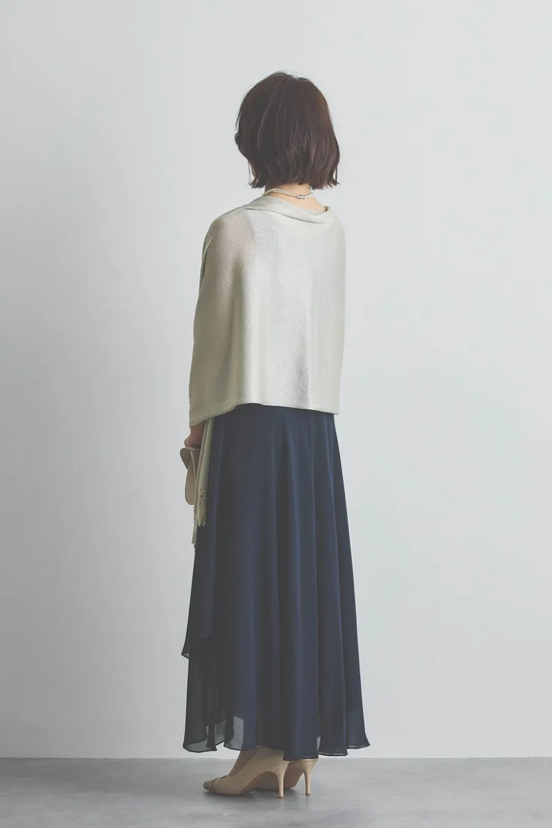 ネイビーのシフォンドレープロングドレス [ 店頭販売価格 42,900円 ][M