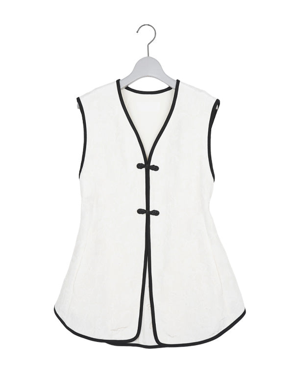 Mame Kurogouchi / Raised Jacquard Frog Button Vest / MM26SS-SH042