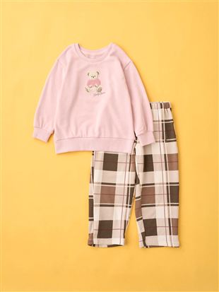 キッズ]温度調整 裏毛くまサガラ刺繍長袖パジャマ: キッズ(子ども用