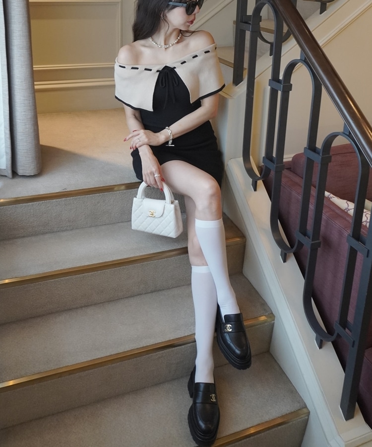 offshoulder mini ribbon onepiece(M BEIGE): ワンピース｜PMbox P&M