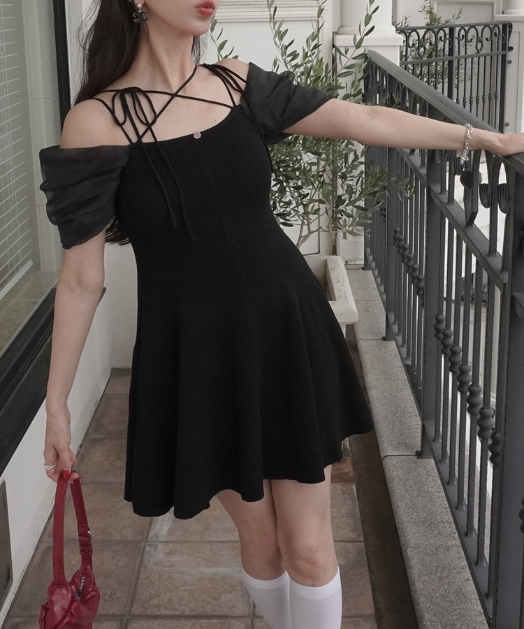 rose ribbon offshoulder onepiece(M BLACK): ワンピース｜PMbox P&M