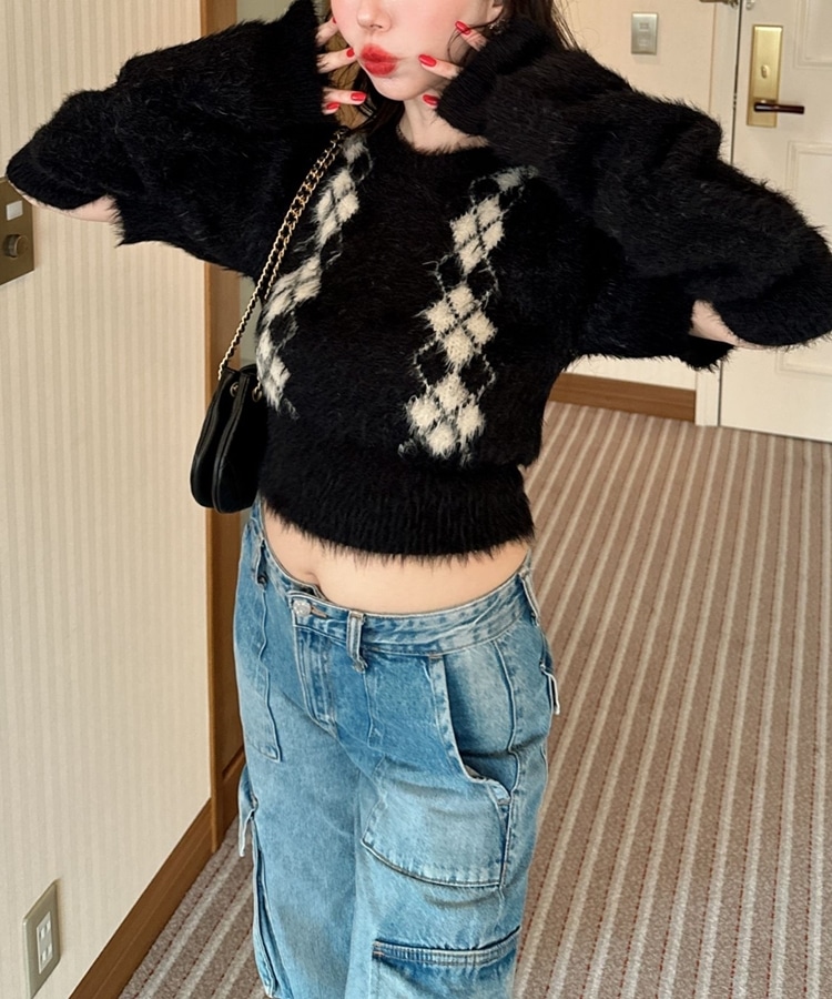 argyle arm warmer knit(M BLACK): トップス｜PMbox P&M OFFICIAL