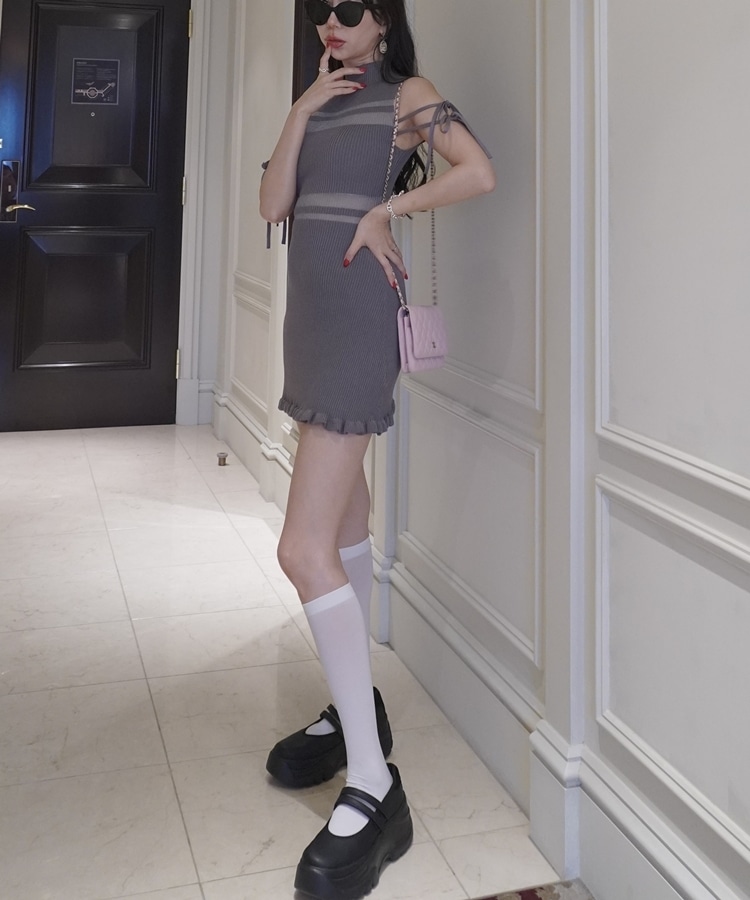 sheer border ribbon onepiece(M BLACK): ワンピース｜PMbox P&M