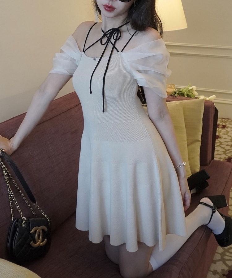 rose ribbon offshoulder onepiece(M BLACK): ワンピース｜PMbox P&M