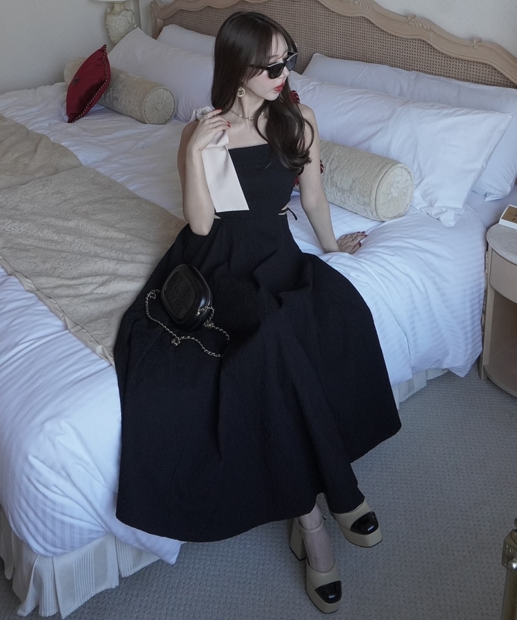 ribbon JQ side cut onepiece(M BLACK): ワンピース｜PMbox P&M