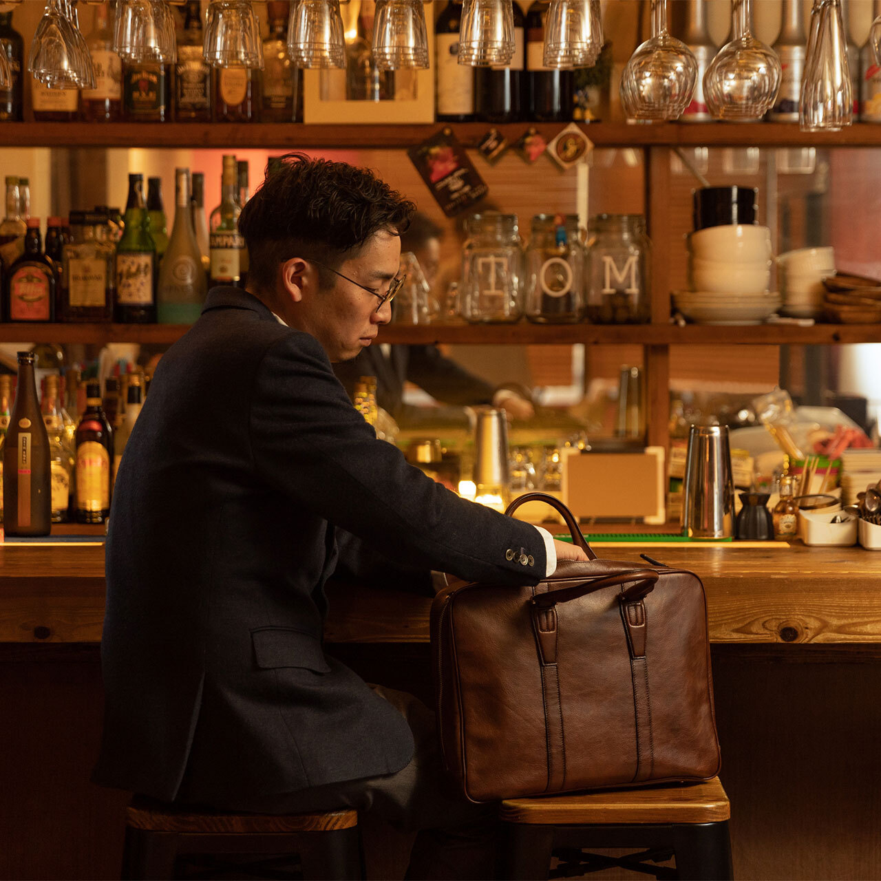 姫路産シュリンクオイルレザーのビジネスバッグ