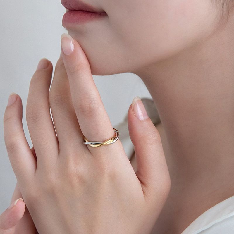 リング ニッケルフリー メタル ゴールド×シルバー コンビカラー クロス