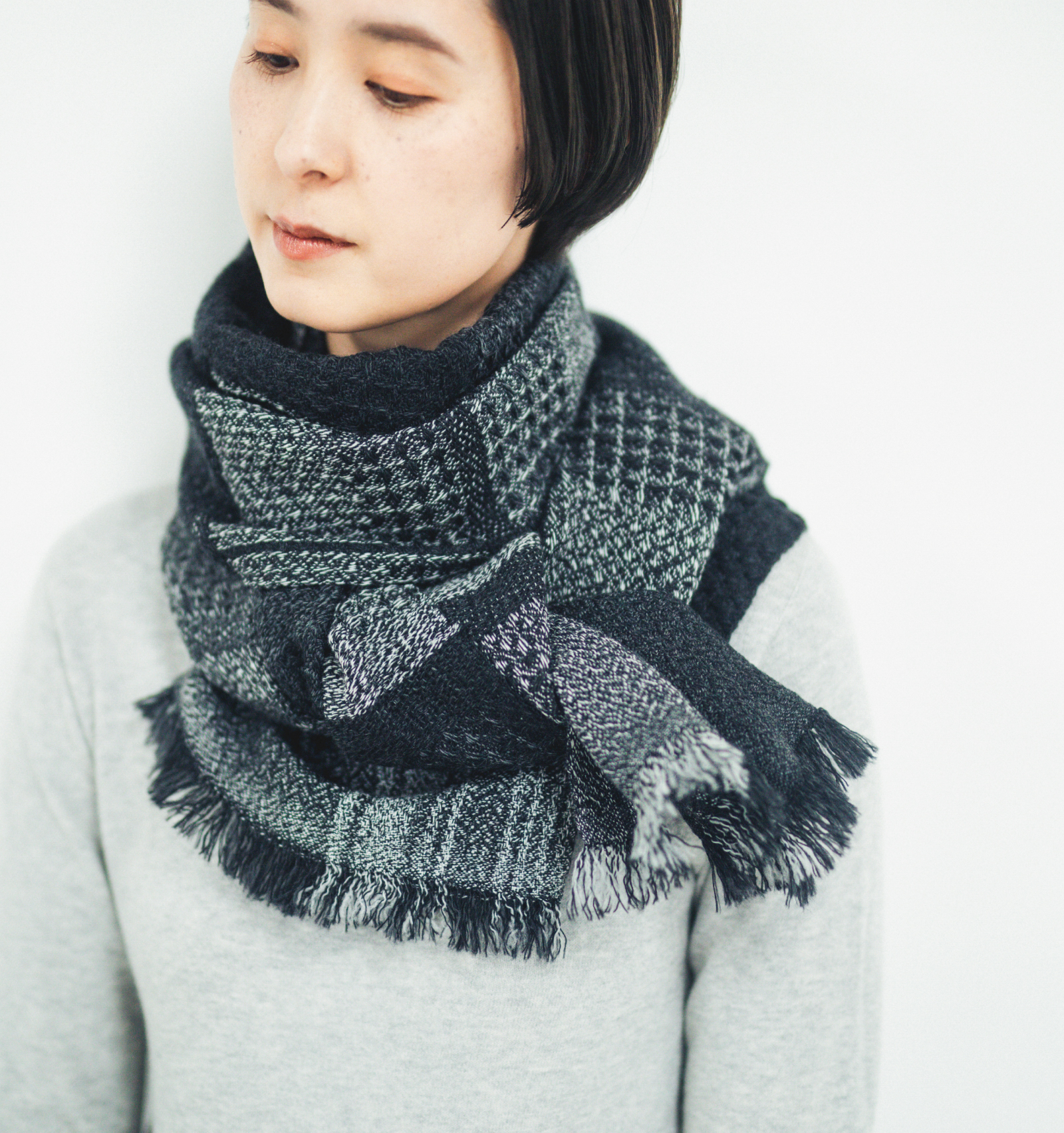 KAWARIウールマフラーN メランジブラック (エクストラファインメリノ