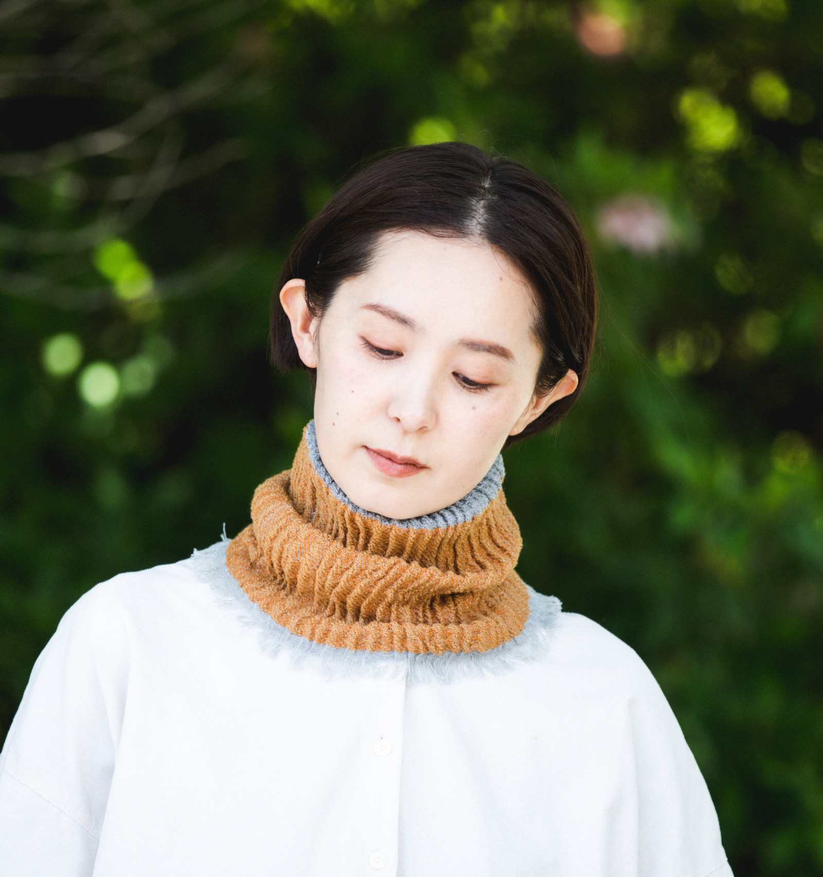 9/8 NEW】ウール リバーシブルネックウォーマー マスタード×グレー