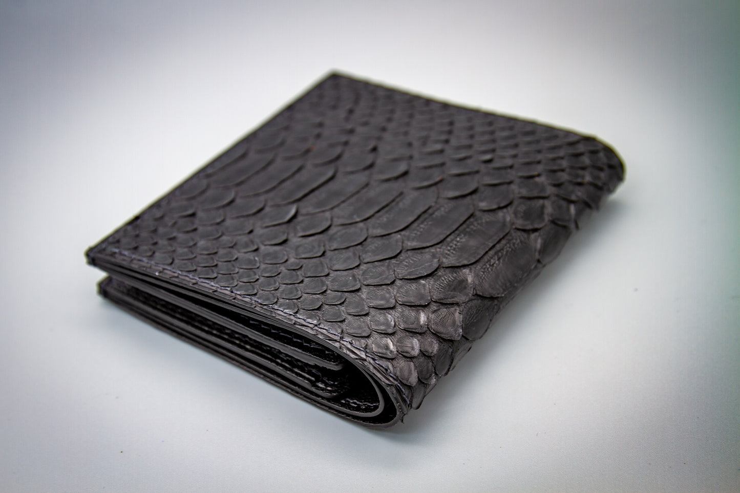 Python Leather Wallet – Matte Black Handcrafted Masterpiece