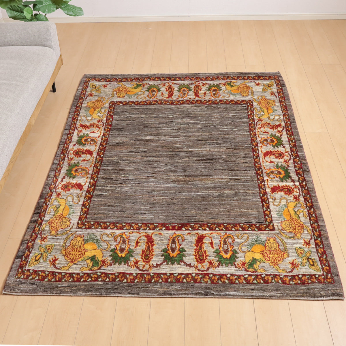 ギャッベ,ルリバフ,ラグ,203×154cm,手織り,ウール,ペルシャ絨毯,グレー