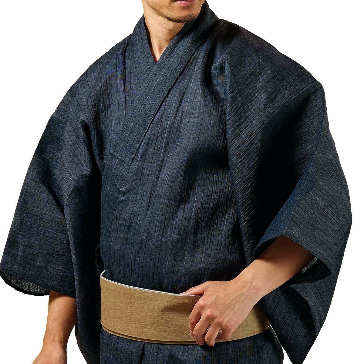 メンズ浴衣 単品 夏着物 近江ちぢみ本麻 濃紺 165cm～185cm前後対応 M