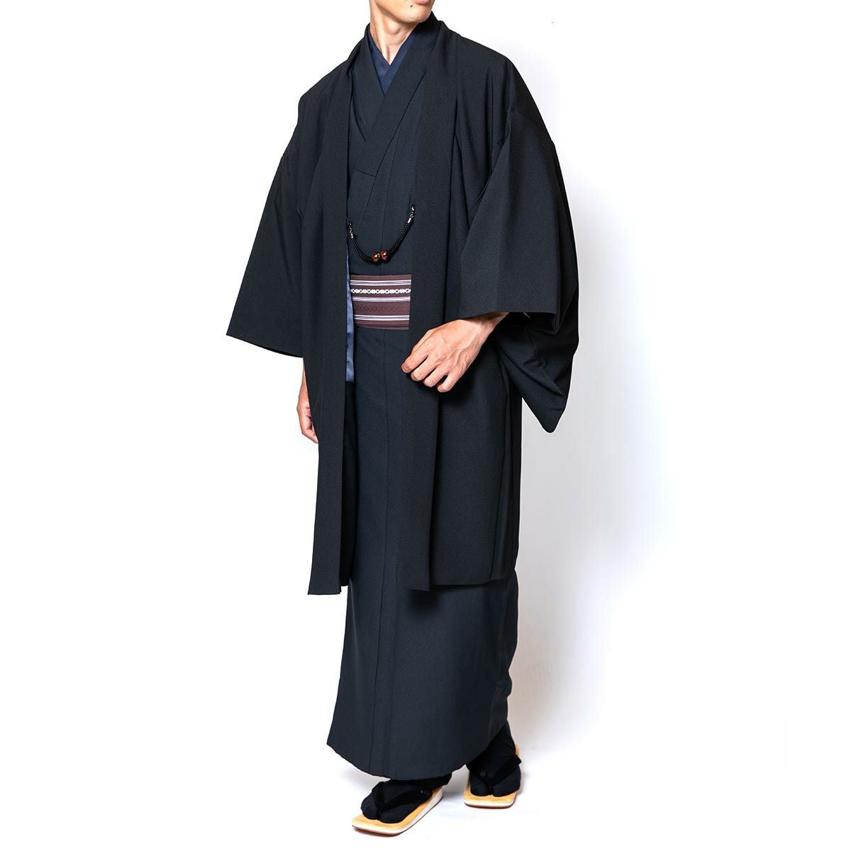 男着物 10点フルセット 洗える ちりめん 袷 黒