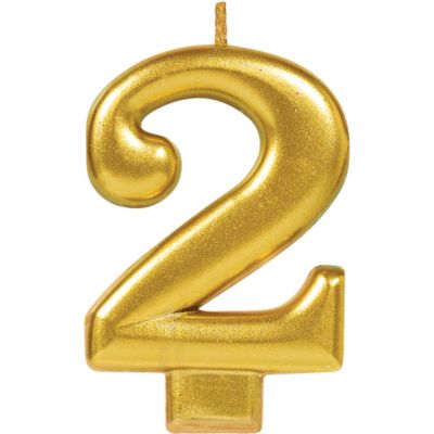 Gold Number 2 Birthday Candle 2 1/4in x 3 1/4in | Party City