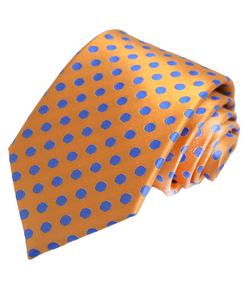 Orange and Blue Polka Dot Silk Tie and Pocket Square – Paul Malone