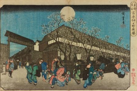 広重と清親：広重の月夜】「東都名所 吉原仲之町夜桜」（現在展示中