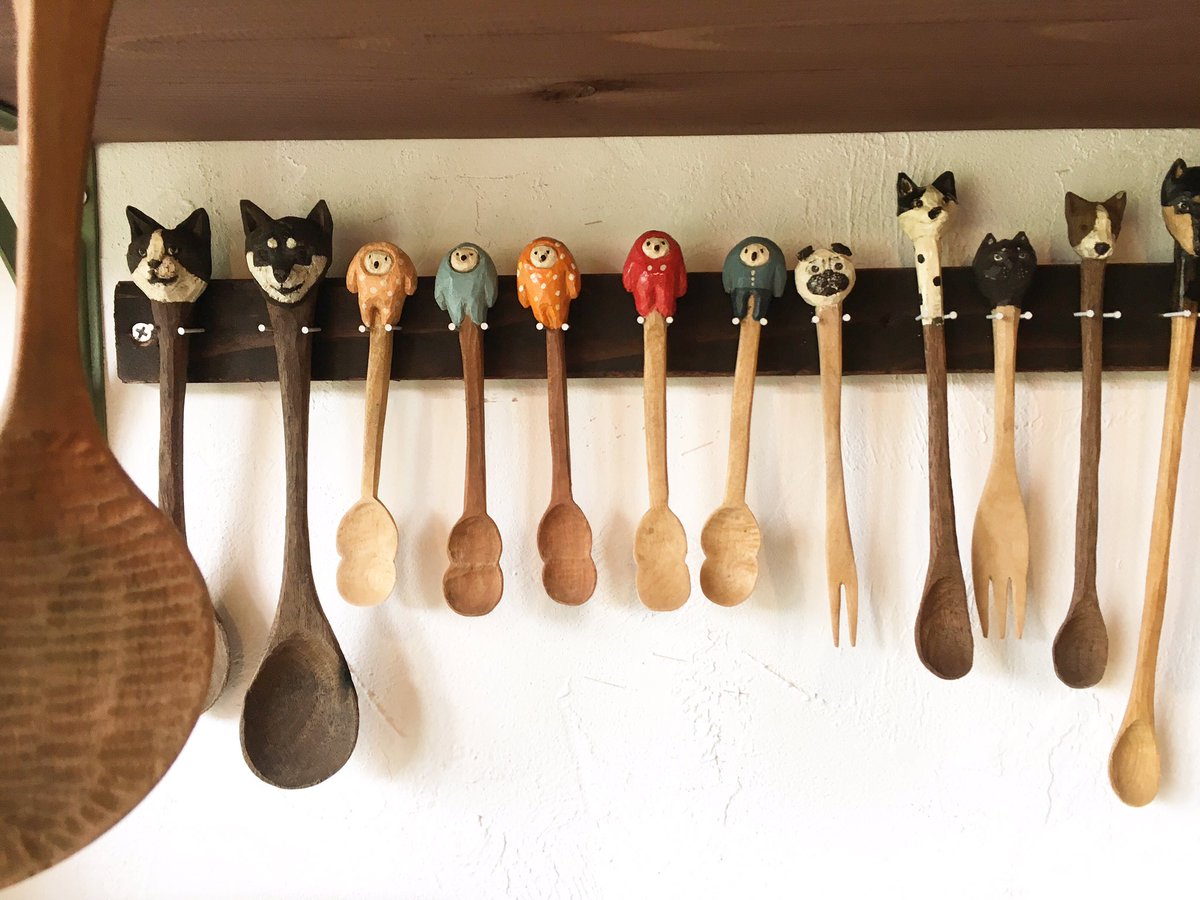 木彫りカトラリーたちの見える収納を考えてみた、アイススプーンは