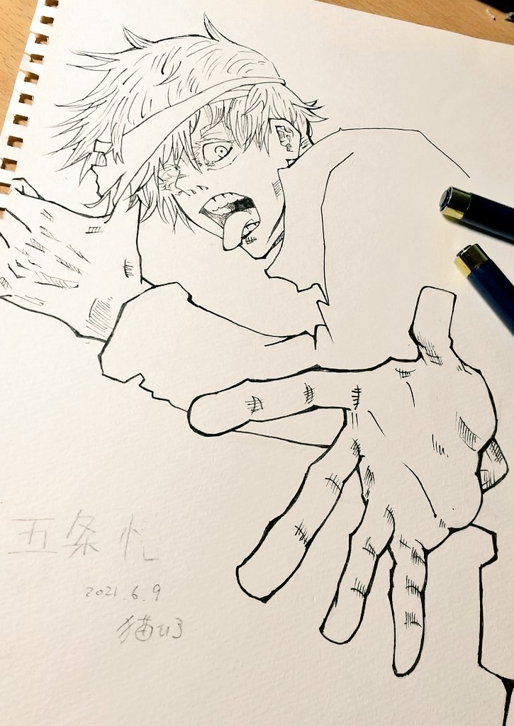 m*a様 手描き イラスト ファンアート 五条悟 アナログ 色紙 - し*こ様