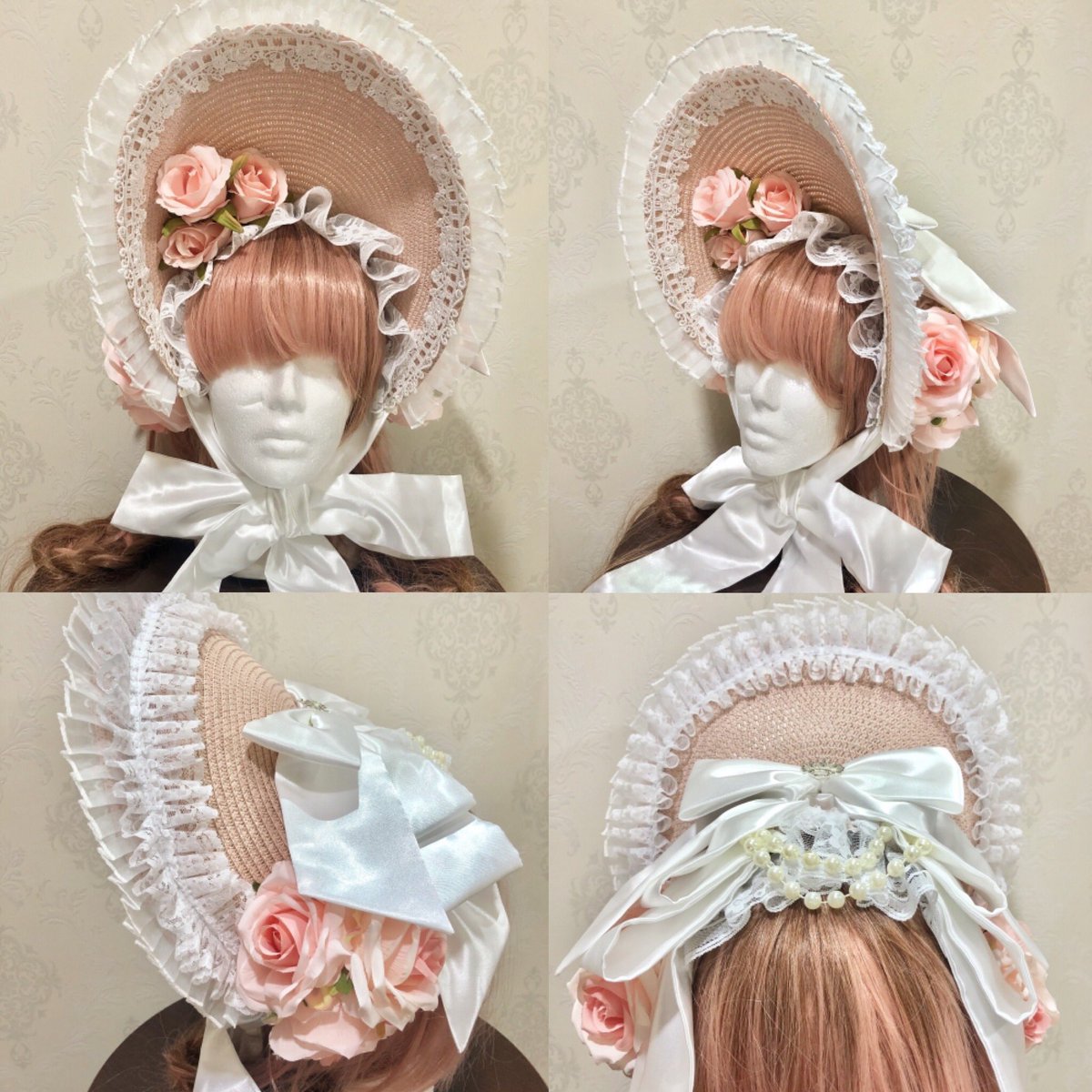 Triple fortune】トリプルフォーチュン 麦わらハーフボンネット ピンク