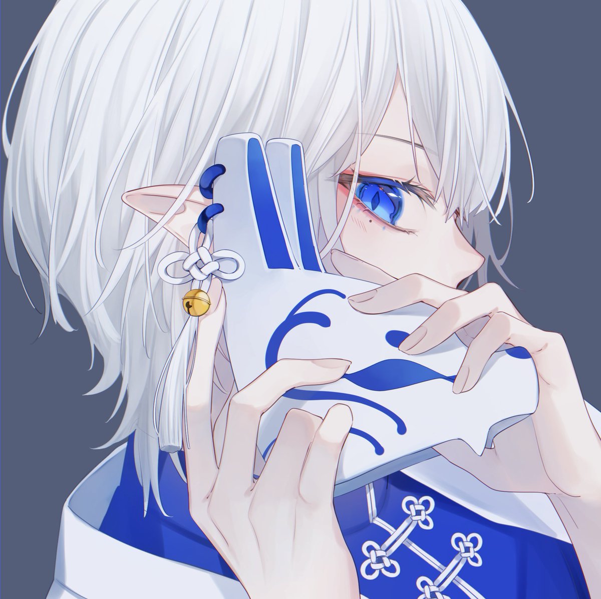 祝🎊ﾌｫﾛﾜｰ5000突破🎉 狐面の男の子と女の子描きました❁ 2種類各3