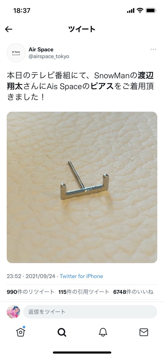 渡辺翔太さんのホッチキスピアスAir Spaceってとこのなのか、Tiffenyか