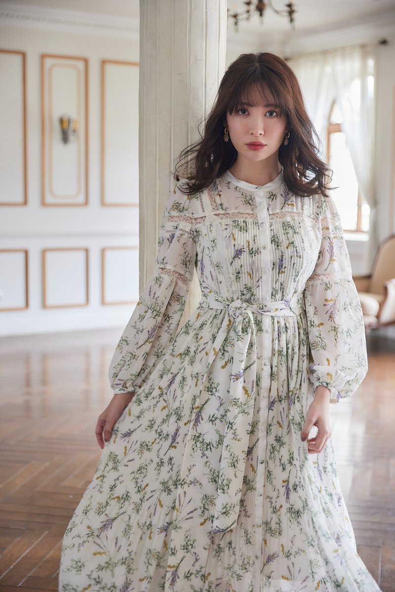 Floral Bouquet Pleated Long Dress// 春の花のブーケからインスパイア