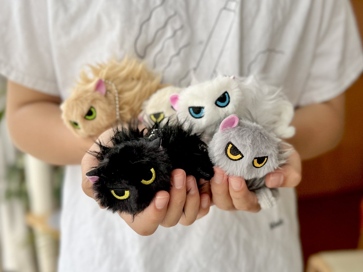 カプセルから出したてのなつかない猫ぬいぐるみは怯えていますので