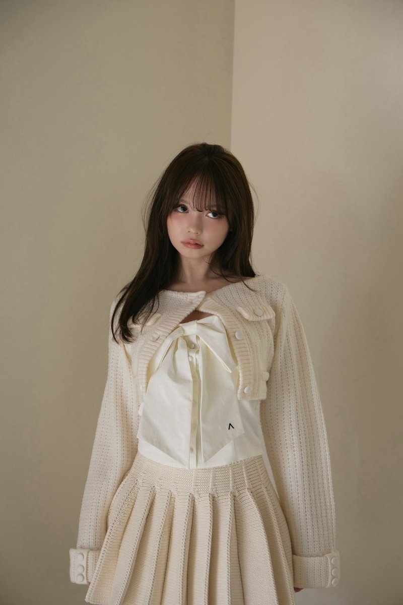 Twiggy tweed ribbon set tops color white/black ¥16,500-tax in