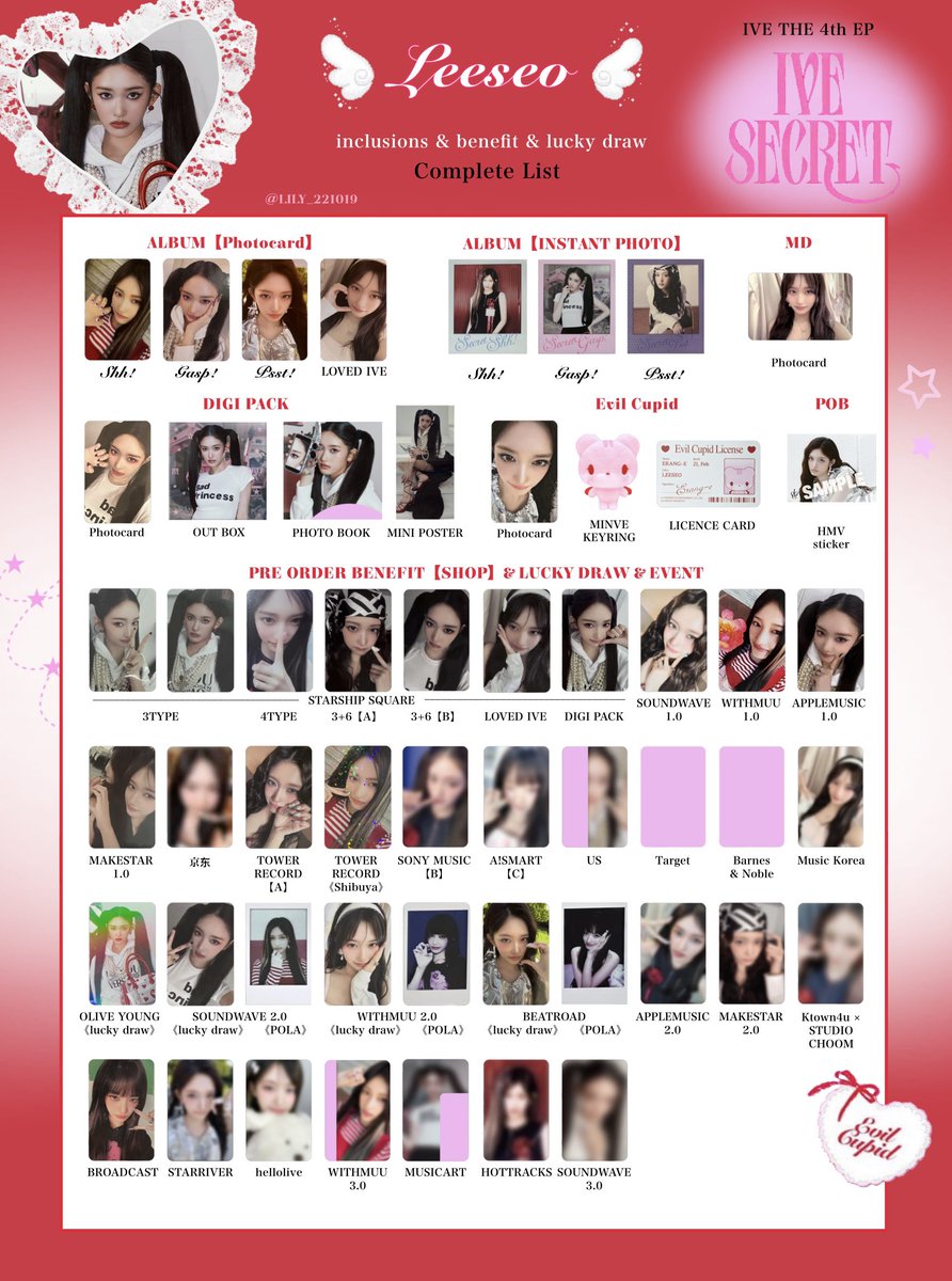 IVE SECRET】 封入&特典 トレカ 一覧 ❤️🪽Complete List ver.6 追加