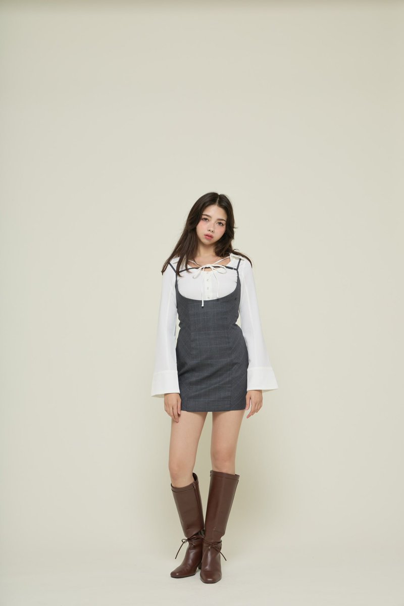 Betty layered check dress color gray/brown ¥18700-tax in 人気の