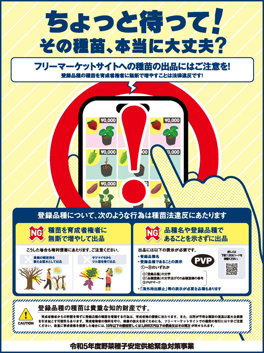 種苗の出品、ちょっと待って！ ＼ フリーマーケットサイトへの種苗の