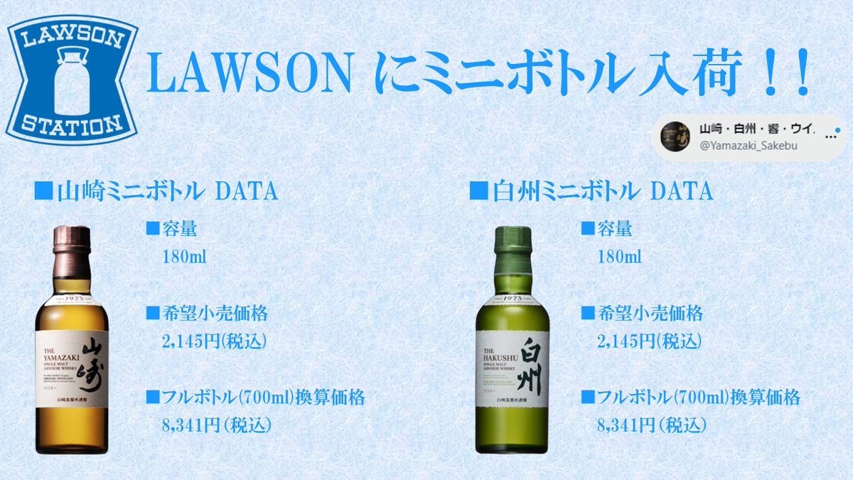 ミニボトル】 本日よりLAWSONにてミニボトルの入荷！！ □店舗