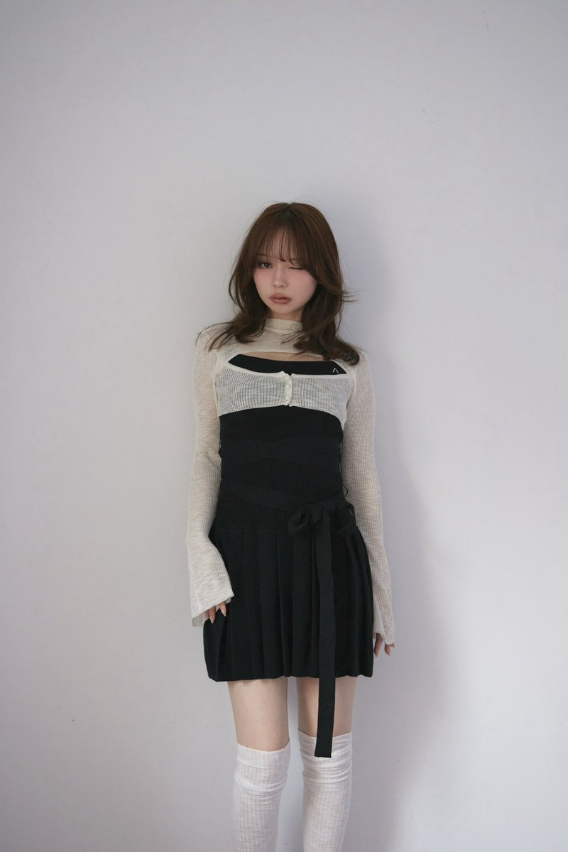 Mimi ribbon mini dress color beige/black ¥19,800-tax in もっちりと
