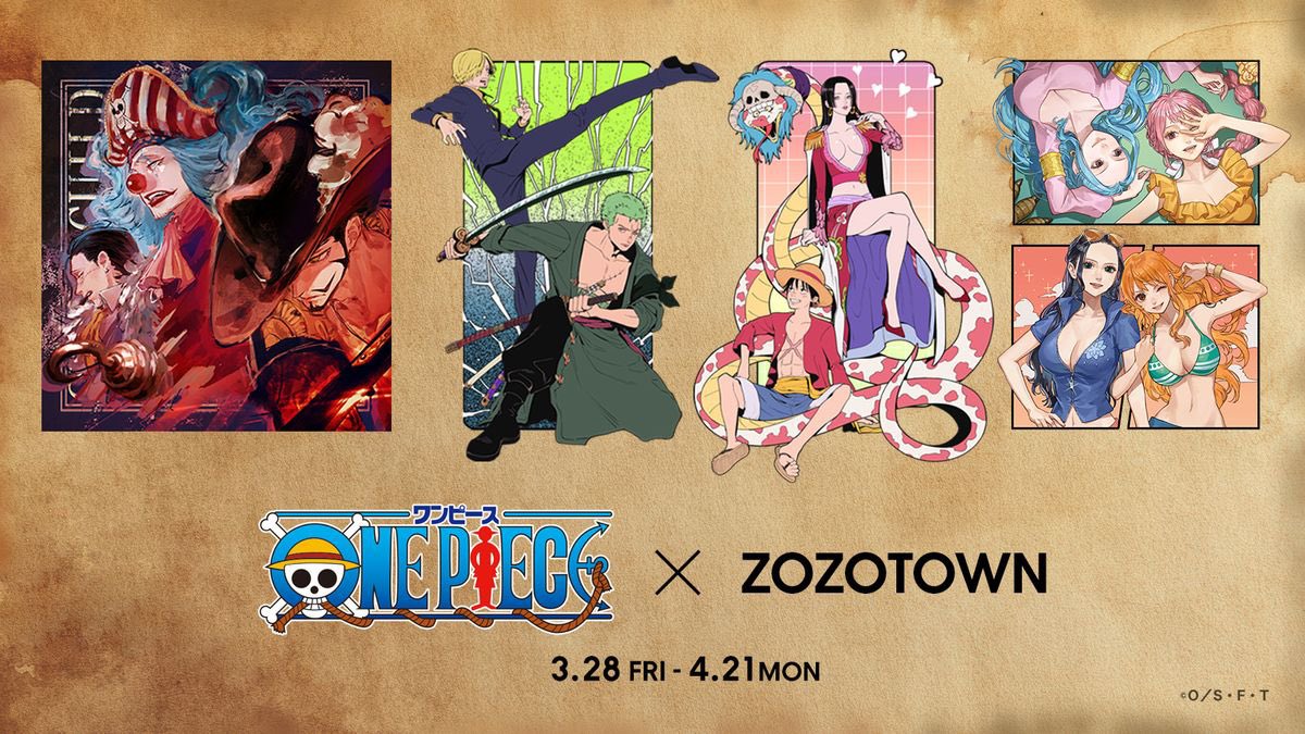 Luffy & Hancock and Zoro & Sanji art for the One Piece x ZOZOTOWN