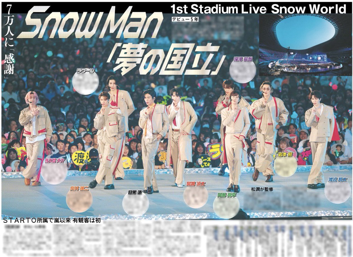 バックナンバー紙面販売中🏟️】 #SnowMan 初のスタジアムライブ