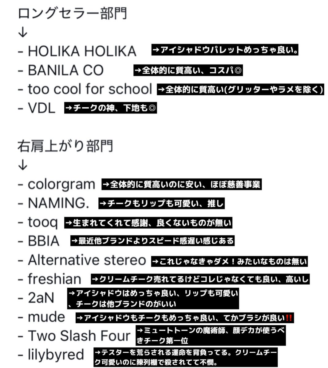 ほぼ全製品使った事あるけどこのイメージだな老舗ブランドが強い。