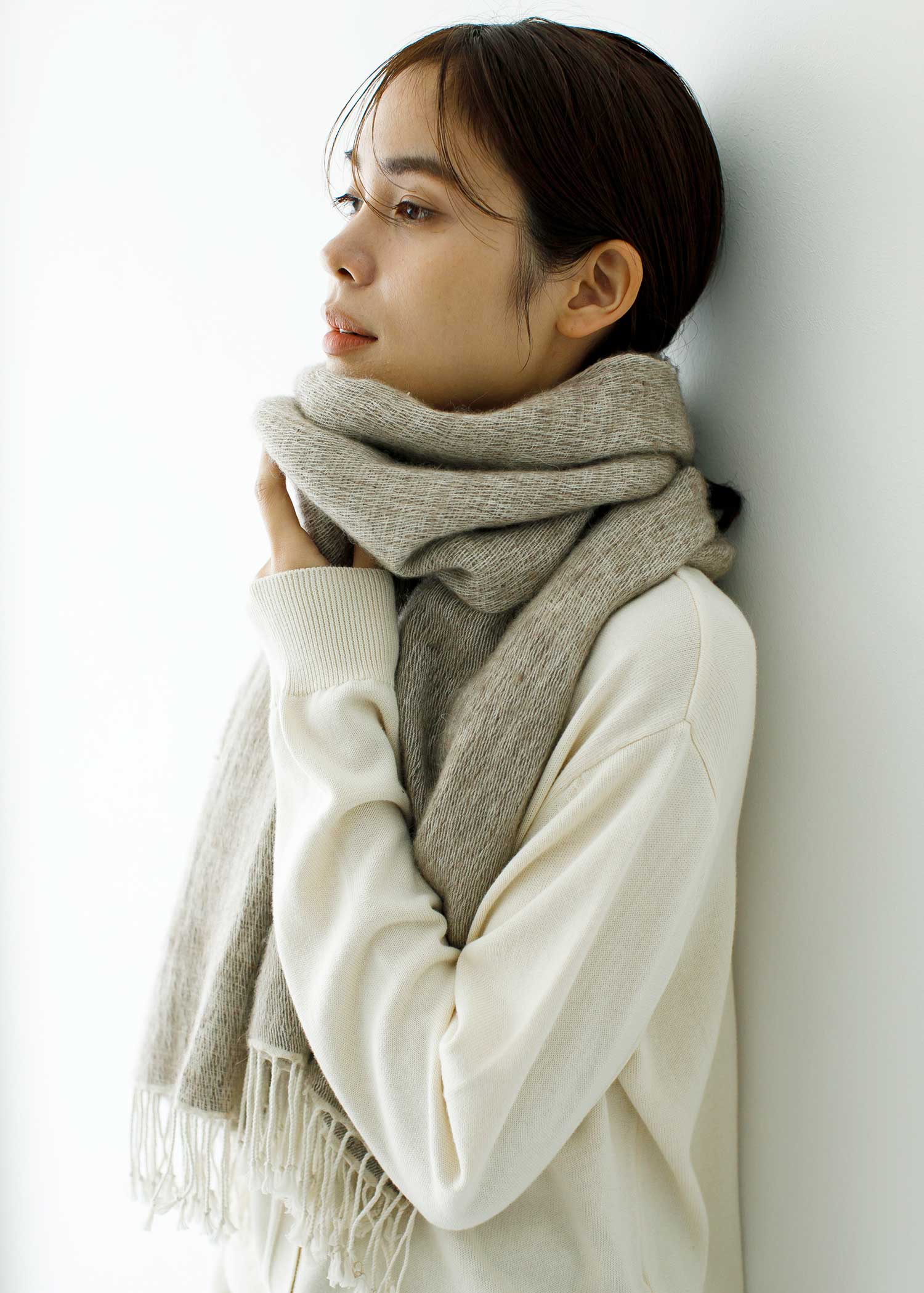 手織りコットン＆ヤクウールストール