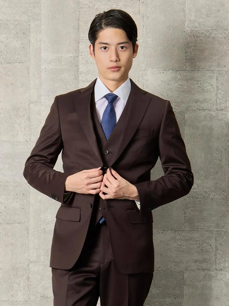 D．ブラウン ベネシャン スリーピーススーツ【クラシコ】無地