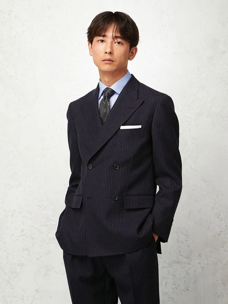 MARLANE】ウール100％ 3釦スーツ ストライプ ネイビー | P.S.FA公式通販