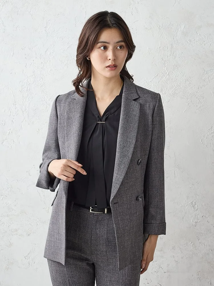 M．グレー ツイードラチネスーツ ダブルジャケット グレー/ブラウン