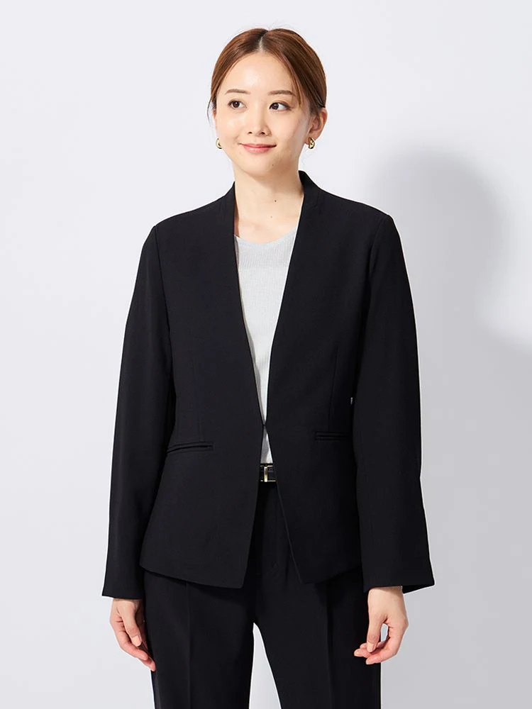 ベージュ バックサテンジョーゼット ノーカラージャケット | P.S.FA