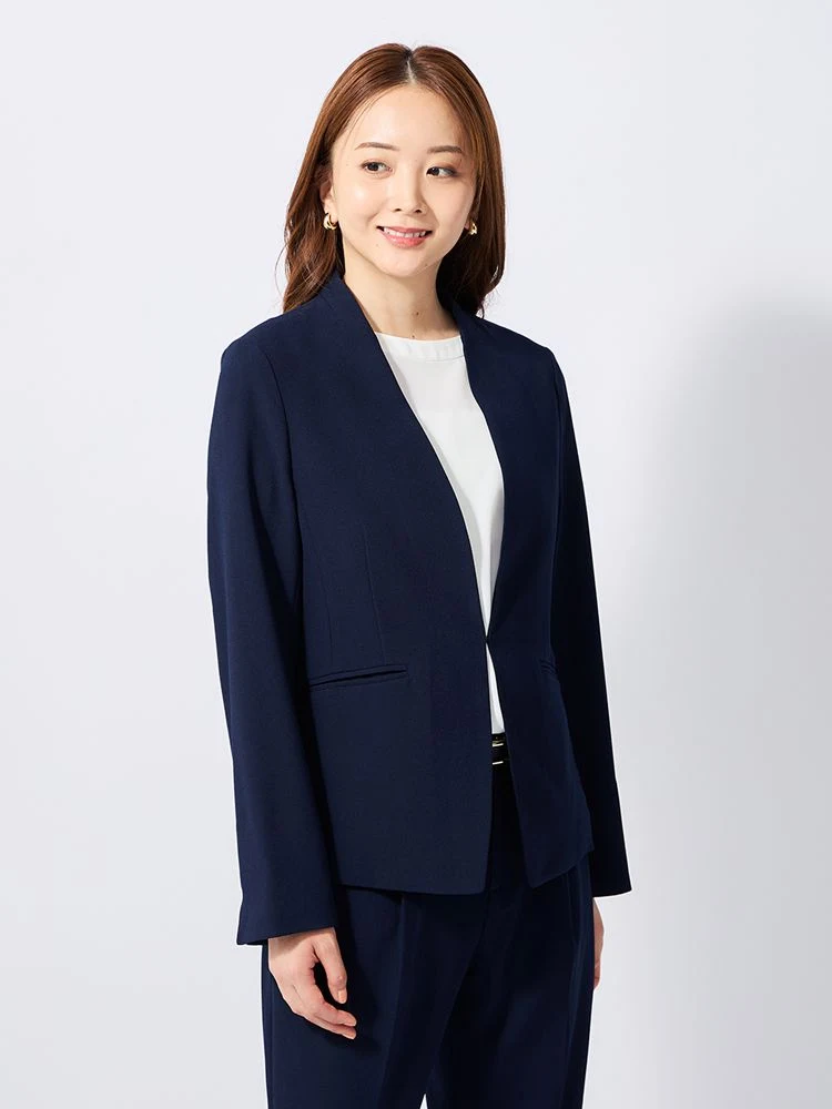 ネイビー バックサテンジョーゼット ノーカラージャケット | P.S.FA