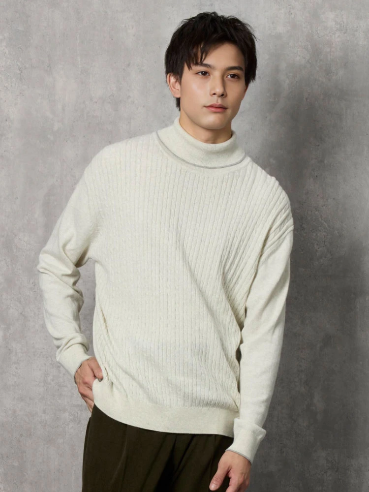 ブルー TRANS CONTINETNS バイカラーカシミヤ混タートルネックニット