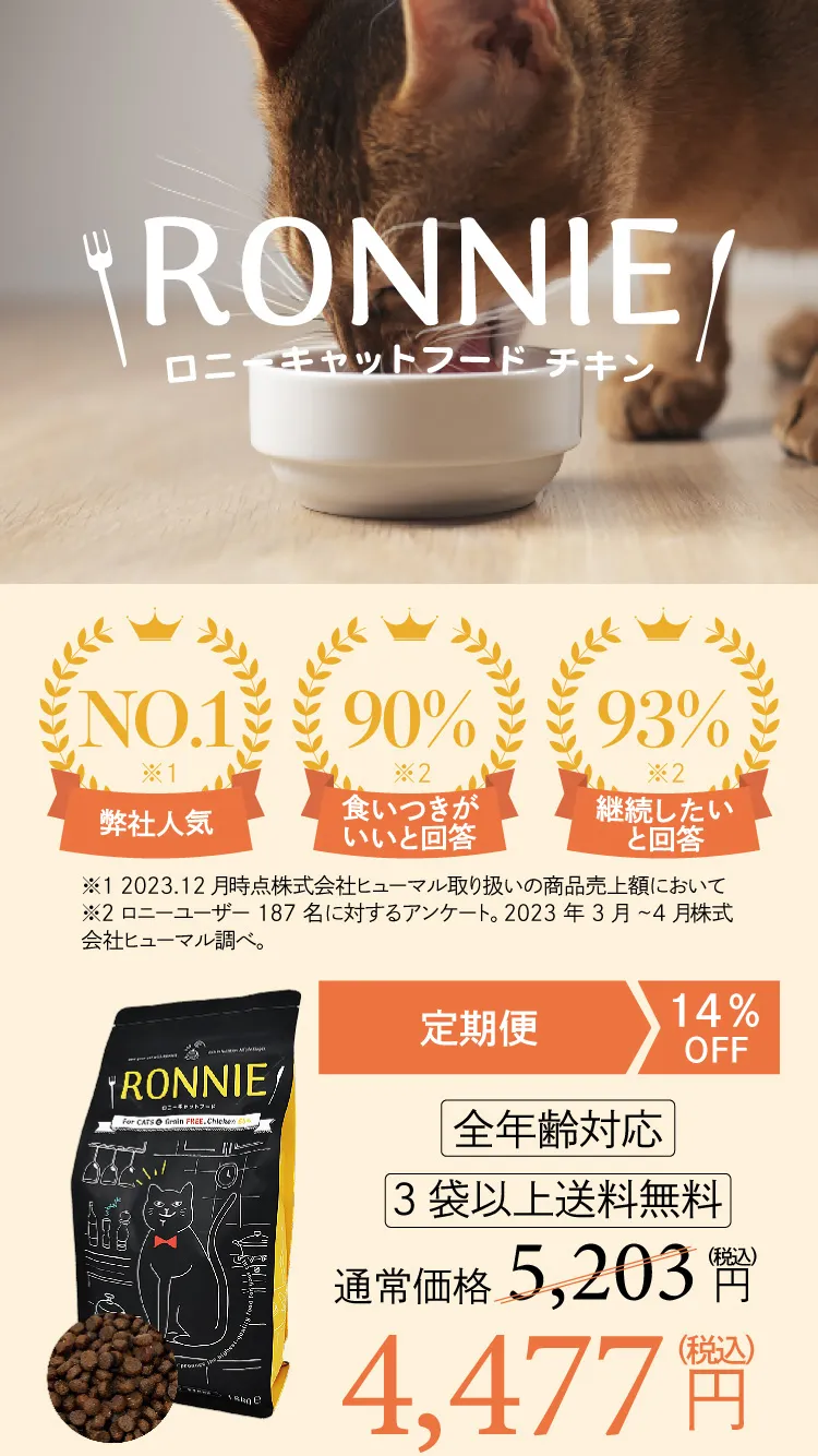 ロニーキャットフード チキン 1.8kg（定期コース）-[マッサンペットフーズ]