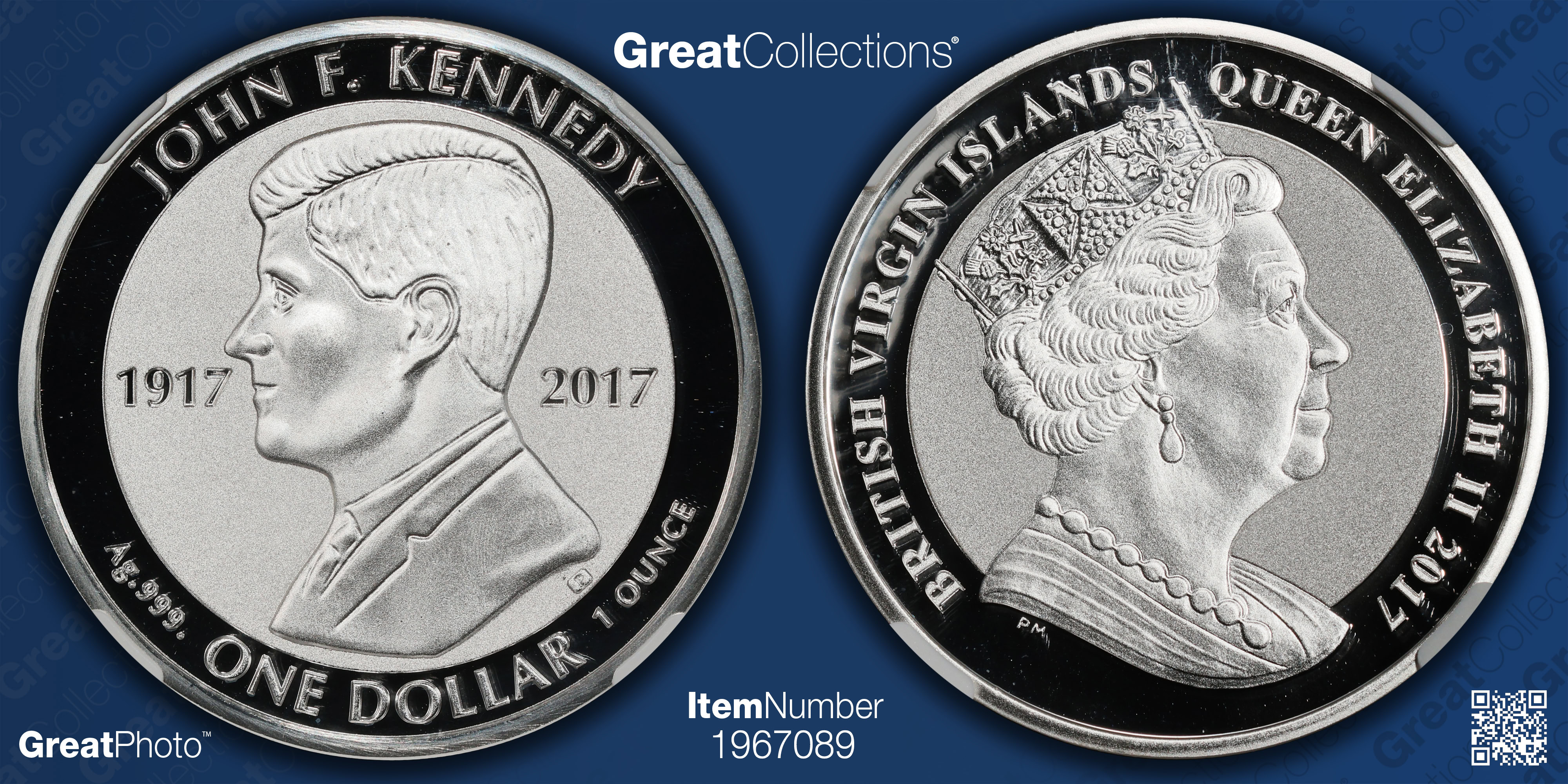 British Virgin Islands 2017-PM Silver Dollar Birth of John F