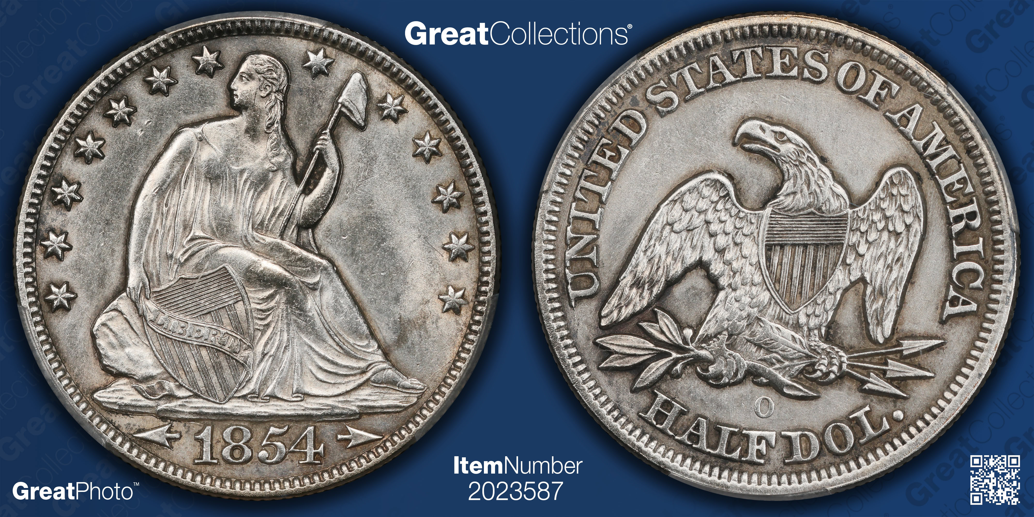 1854-O Seated Liberty Half Dollar Arrows Shipwreck S.S. Central