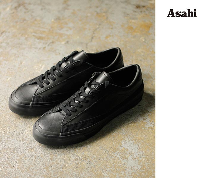 アサヒ ASAHI ベルテッド ロー レザー スニーカー ブラック BELTED LOW