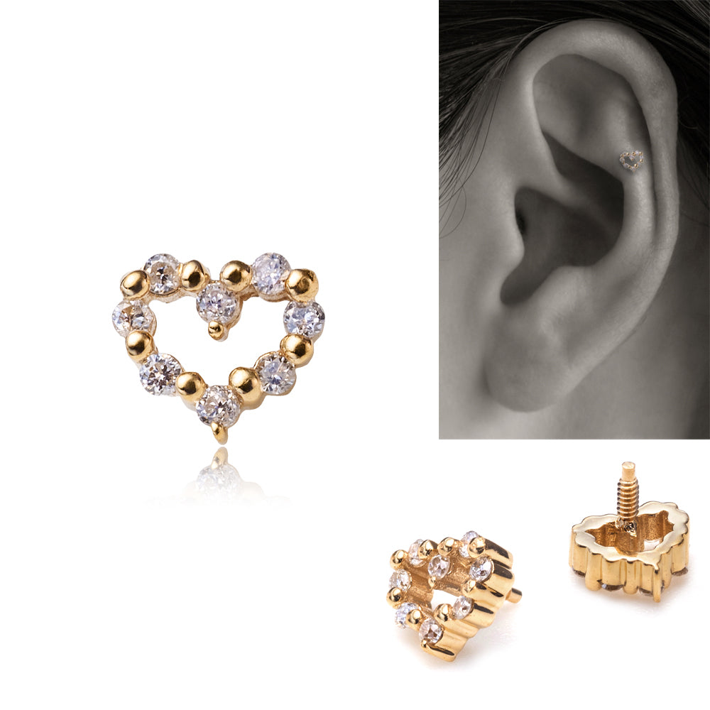 ハートの軟骨ピアス│10金 ダイヤモンド ボディピアス │ トラガス