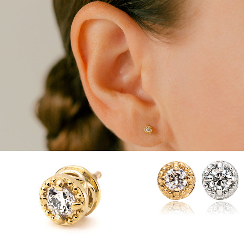 K18 プラチナ ダイヤモンド ボディピアス│アンテナヘリックス