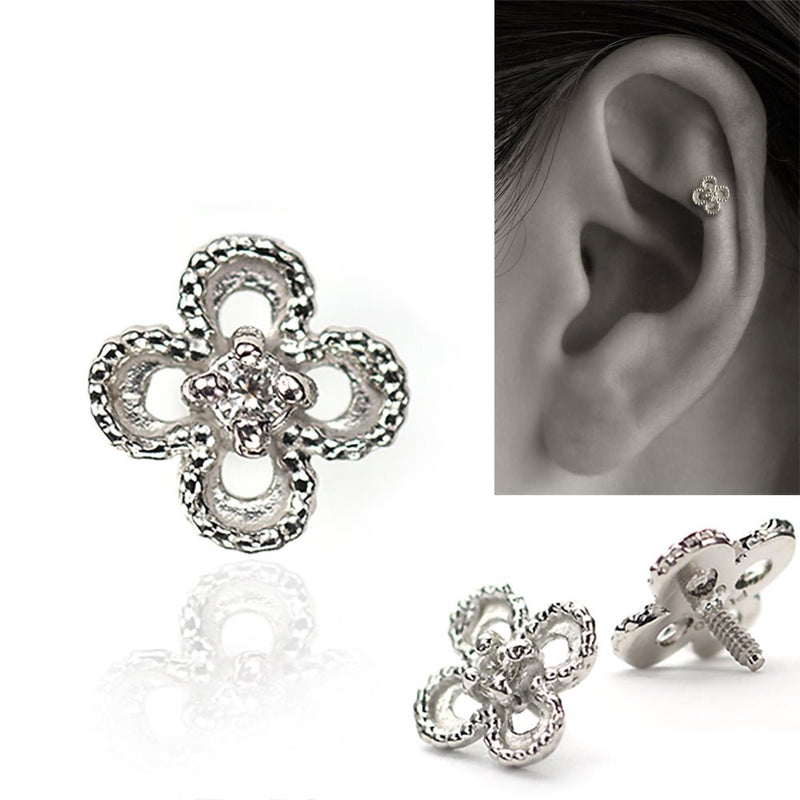 K18 プラチナ ダイヤモンド ボディピアス│可愛いフラワー（花